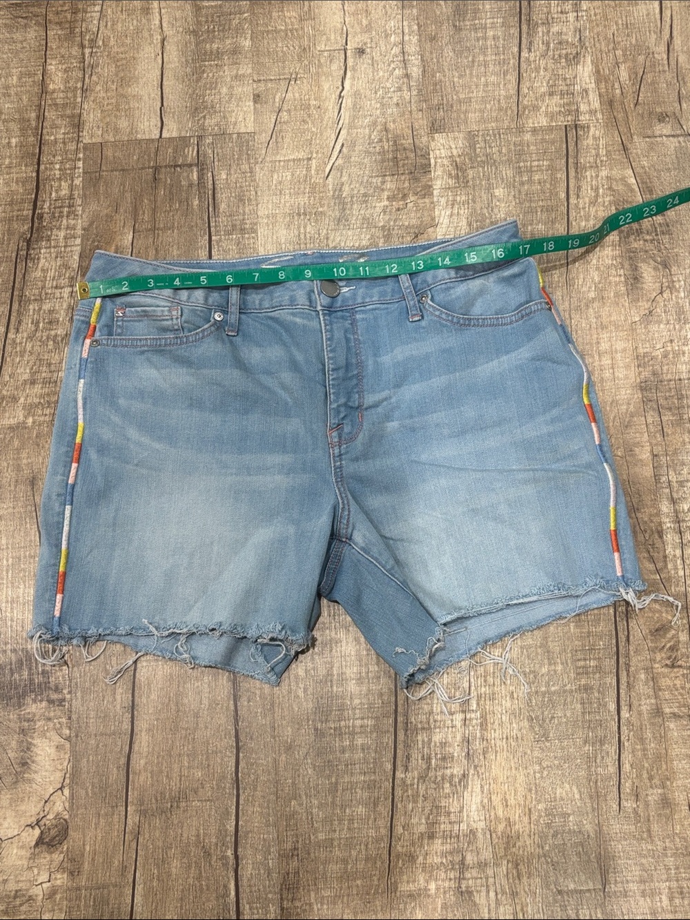 Seven7 Light Blue Denim Shorts with Rainbow Side Trim Frayed $20.00 - Picture 3 of 8